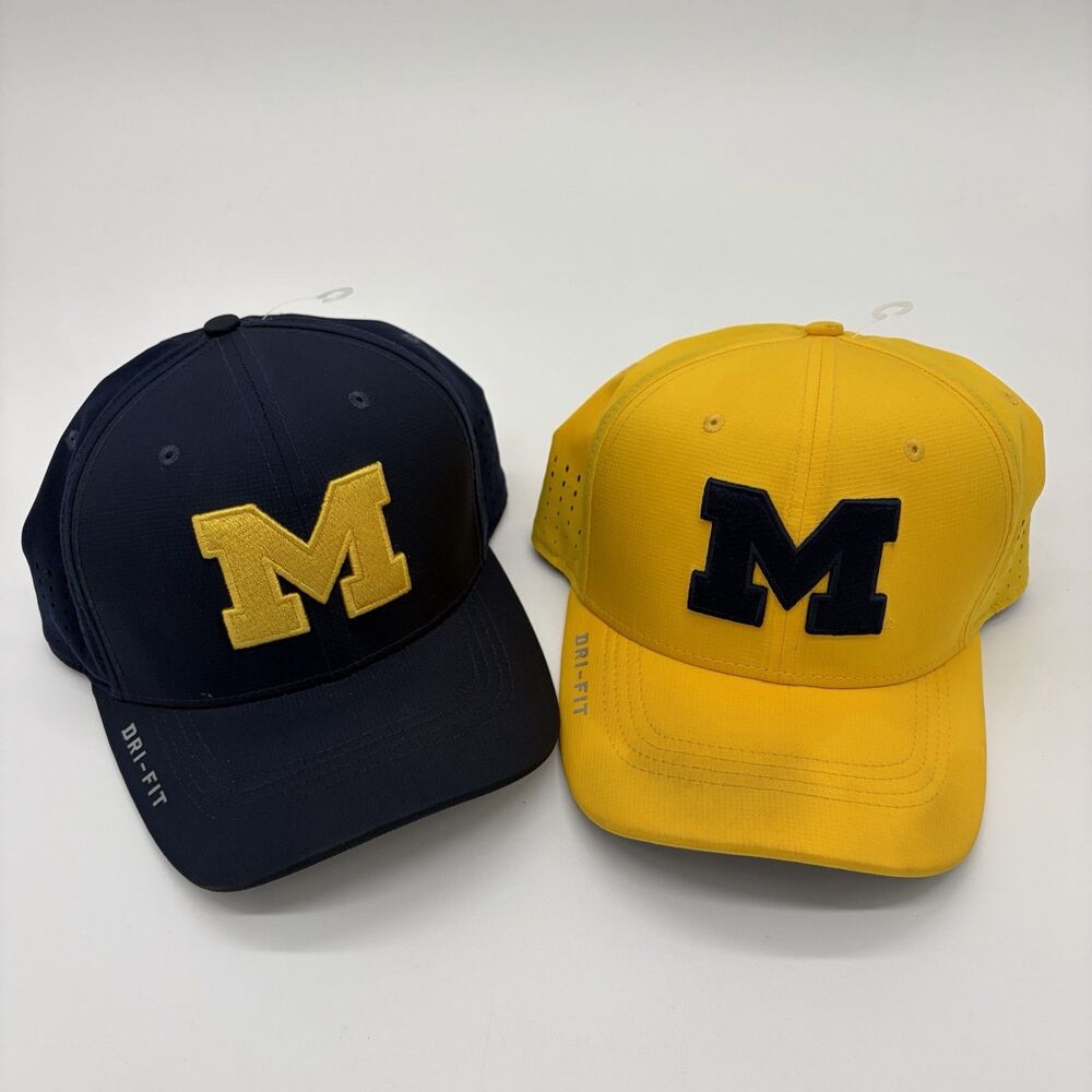 Nike Jordan Michigan Wolverines Dri-FIT Hats Lot of 2 Navy Maize Block M